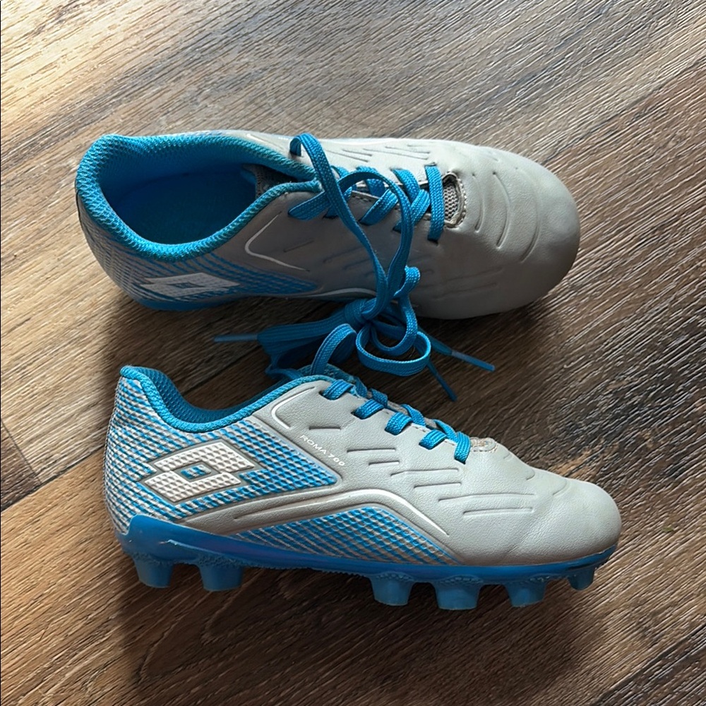 Kids Blue and White Soccer Cleats